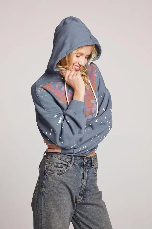 Womens Chaser Brand Outerwear Painted Butterfly Zip Up Hoodie