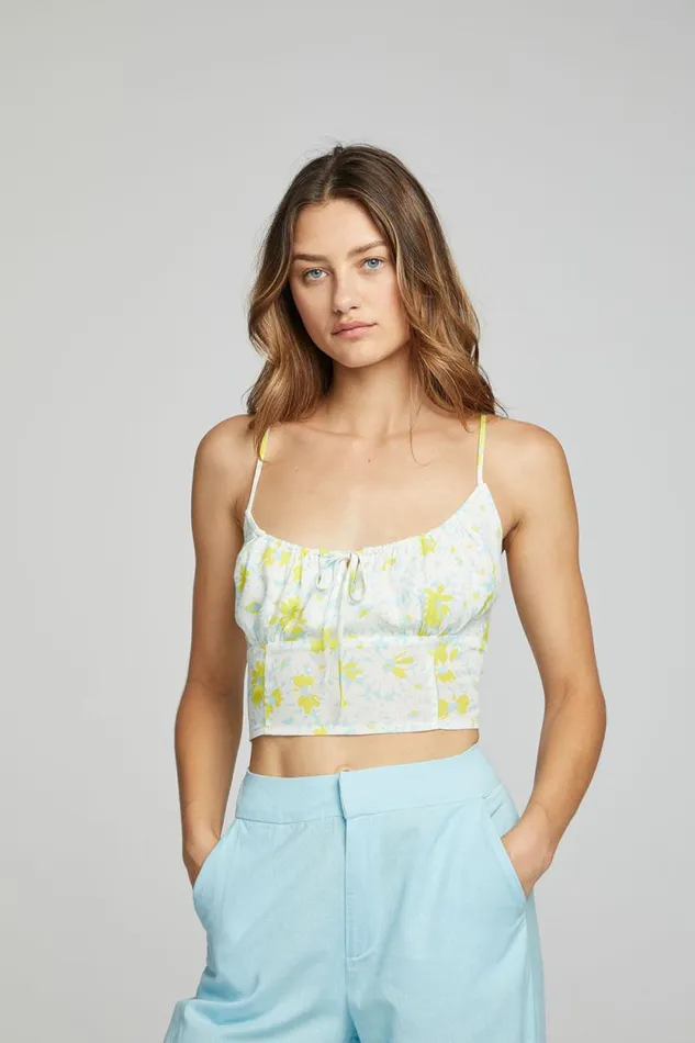 Womens Chaser Brand Tops Alana Tank Top 8211 Baby Blue Daisy Floral