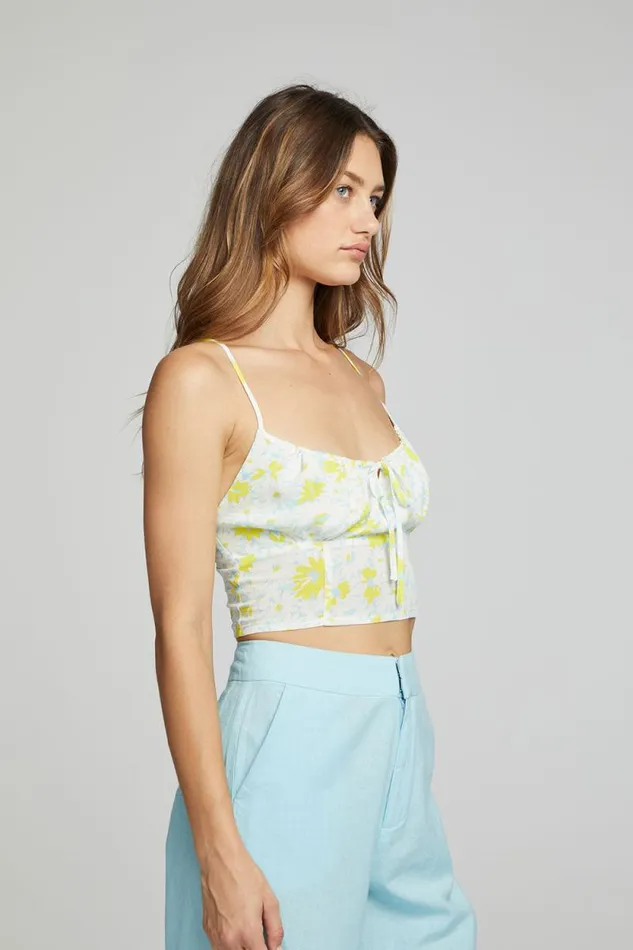 Womens Chaser Brand Tops Alana Tank Top 8211 Baby Blue Daisy Floral