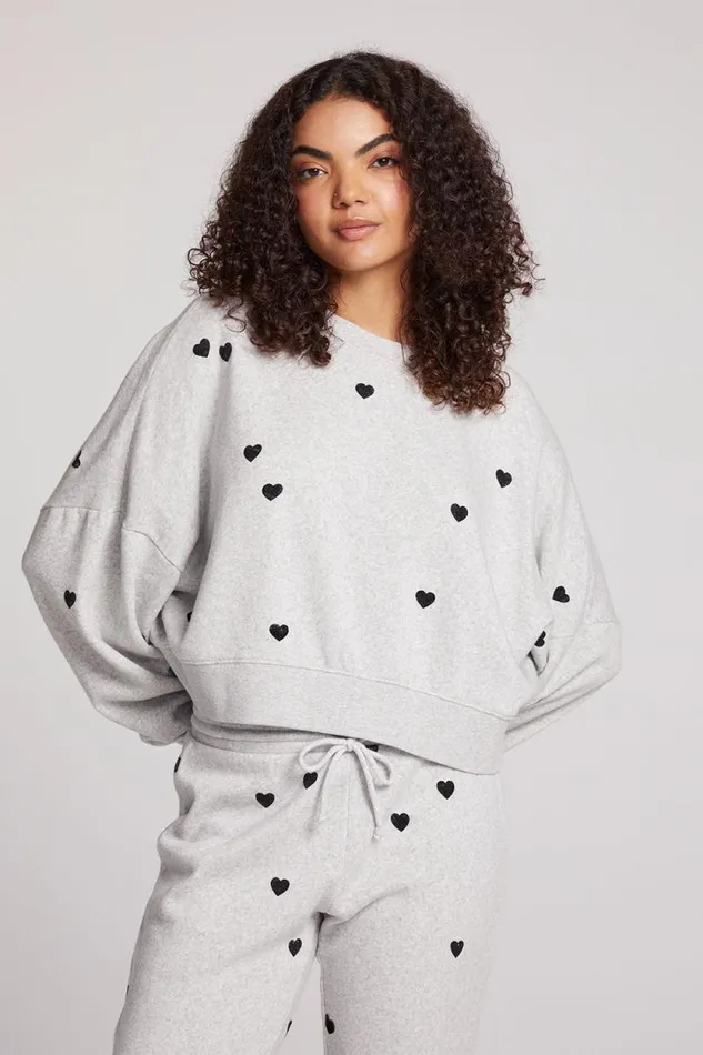 Womens Chaser Brand Tops Allover Velvet Hearts Pullover
