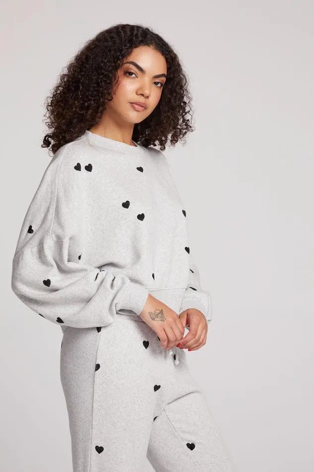 Womens Chaser Brand Tops Allover Velvet Hearts Pullover