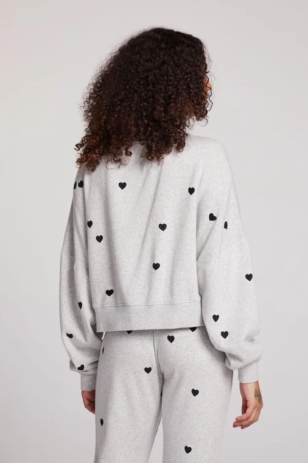 Womens Chaser Brand Tops Allover Velvet Hearts Pullover