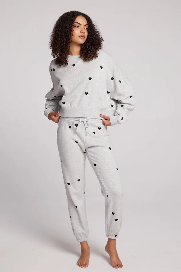 Womens Chaser Brand Tops Allover Velvet Hearts Pullover
