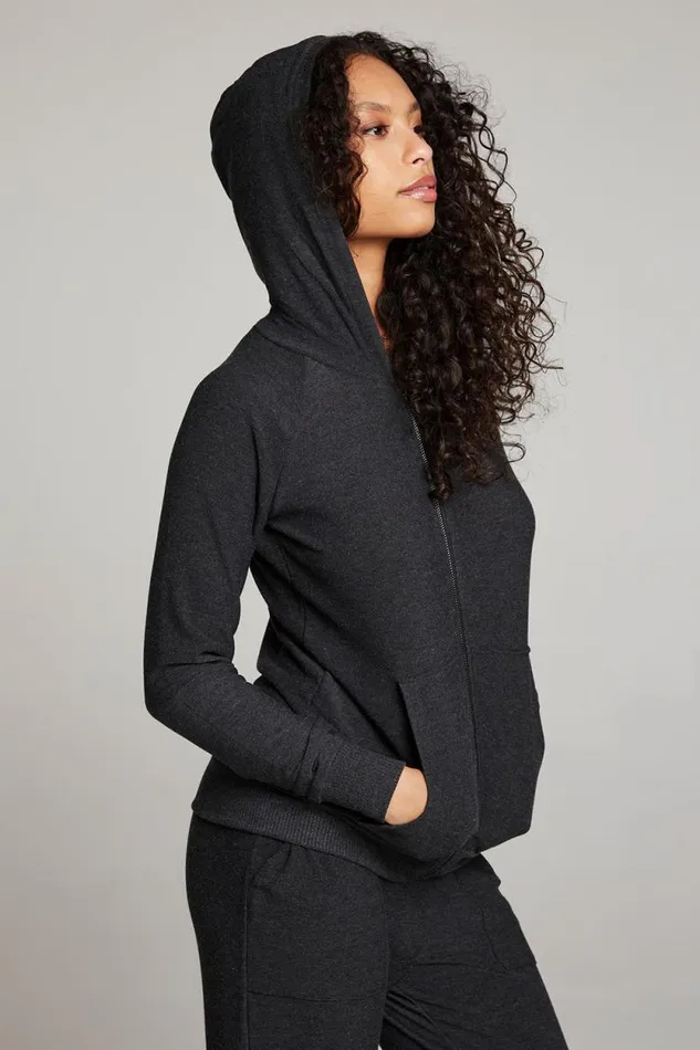 Womens Chaser Brand Tops Black Long Sleeve Raglan Zip Up Hoodie