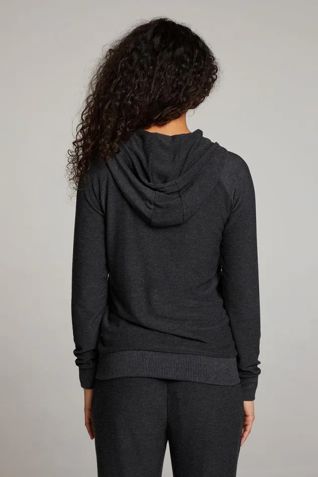 Womens Chaser Brand Tops Black Long Sleeve Raglan Zip Up Hoodie