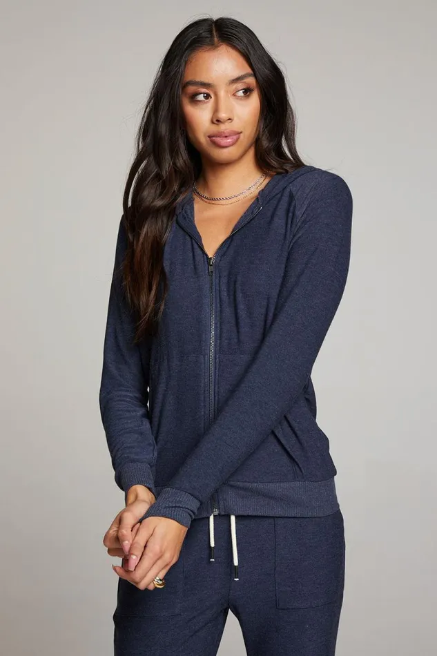Womens Chaser Brand Tops Canopy Long Sleeve Raglan Zip Up Hoodie