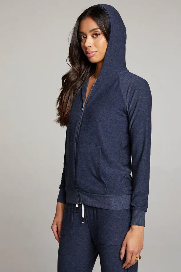 Womens Chaser Brand Tops Canopy Long Sleeve Raglan Zip Up Hoodie