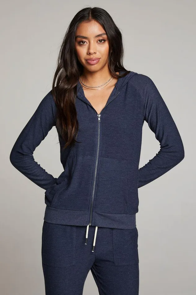Womens Chaser Brand Tops Canopy Long Sleeve Raglan Zip Up Hoodie
