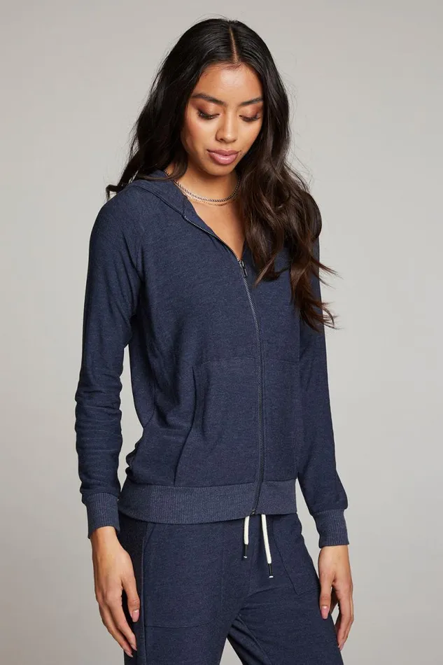 Womens Chaser Brand Tops Canopy Long Sleeve Raglan Zip Up Hoodie