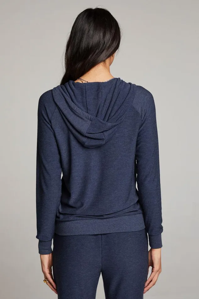 Womens Chaser Brand Tops Canopy Long Sleeve Raglan Zip Up Hoodie