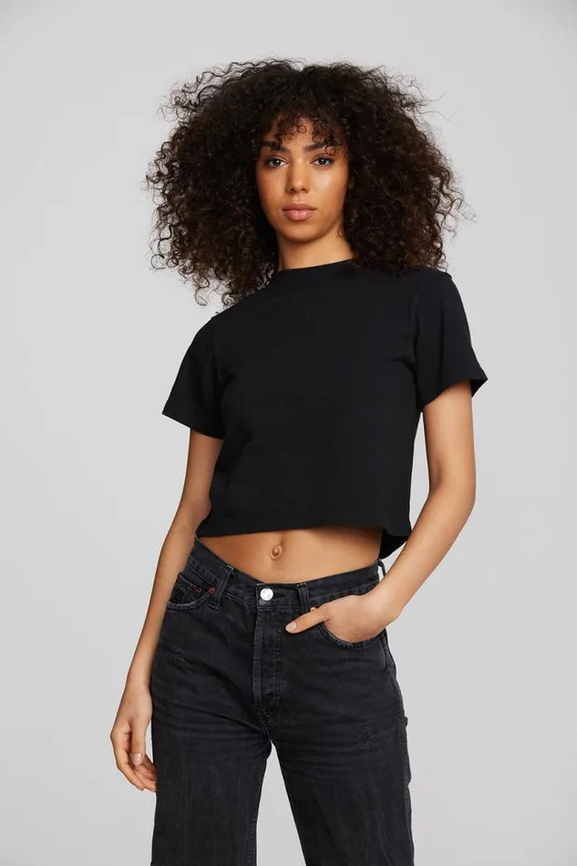 Womens Chaser Brand Tops Coast Cotton Jersey Mockneck Tee With Rib