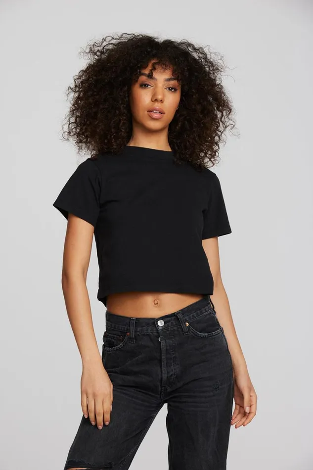 Womens Chaser Brand Tops Coast Cotton Jersey Mockneck Tee With Rib