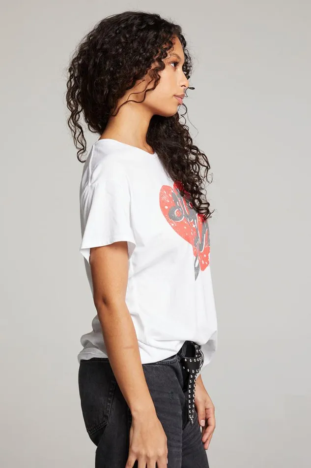 Womens Chaser Brand Tops Elton John Script Logo Heart