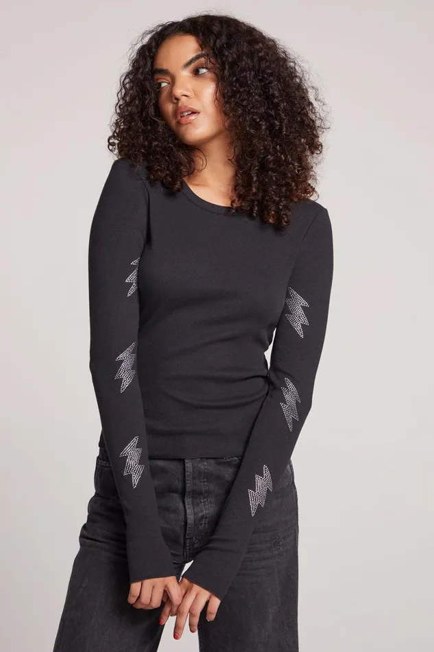 Womens Chaser Brand Tops Embellished Bolts Long Sleeve