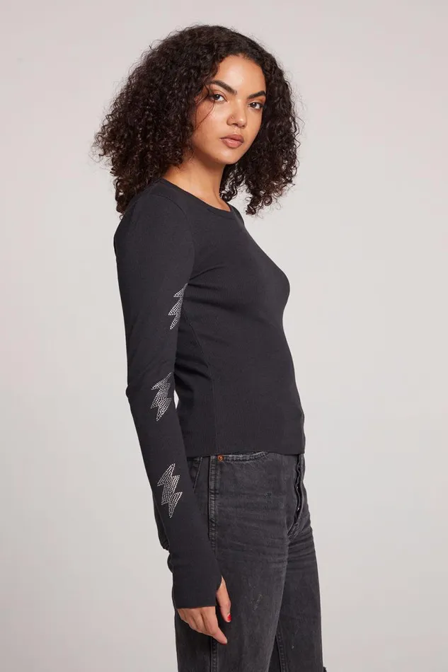 Womens Chaser Brand Tops Embellished Bolts Long Sleeve