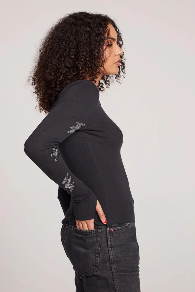 Womens Chaser Brand Tops Embellished Bolts Long Sleeve
