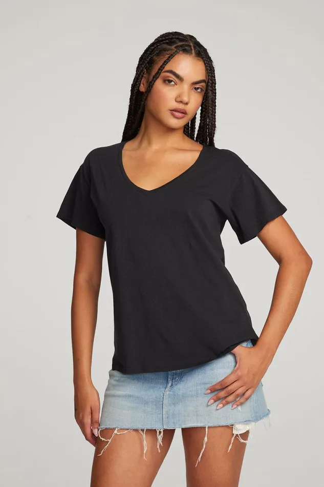 Womens Chaser Brand Tops Everyday Essential Black Vneck Tee