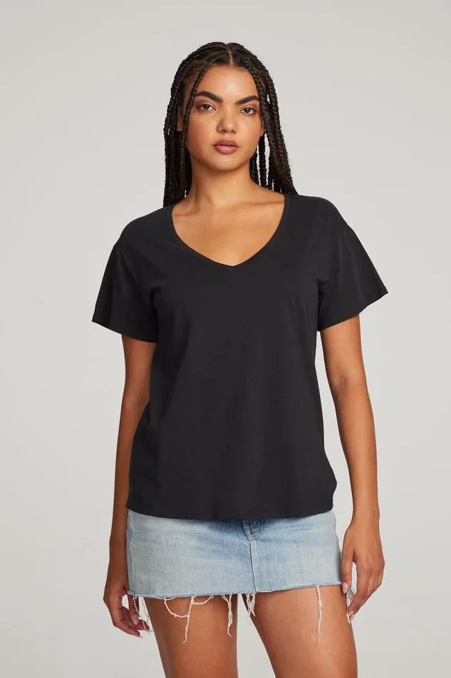 Womens Chaser Brand Tops Everyday Essential Black Vneck Tee