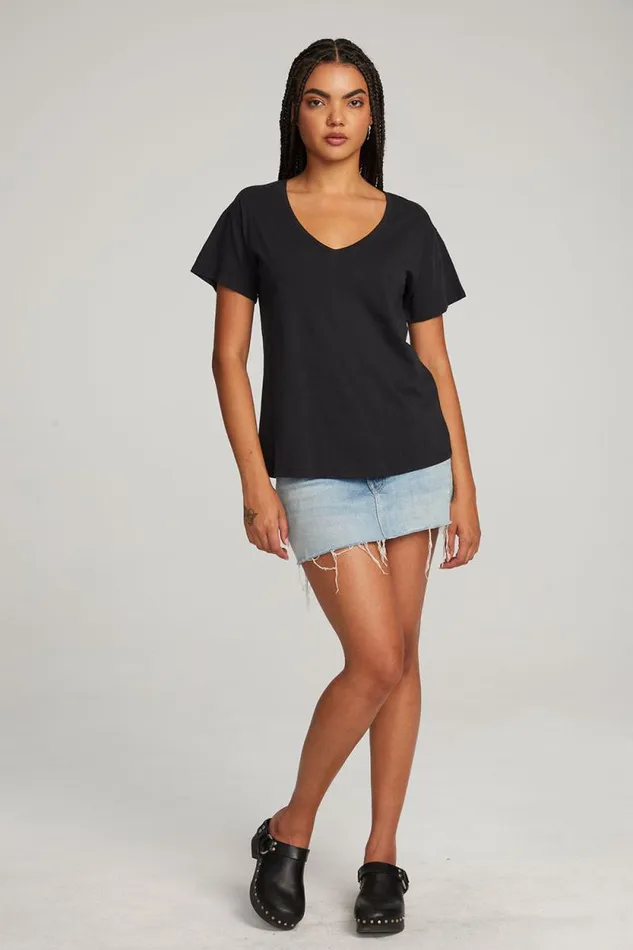 Womens Chaser Brand Tops Everyday Essential Black Vneck Tee