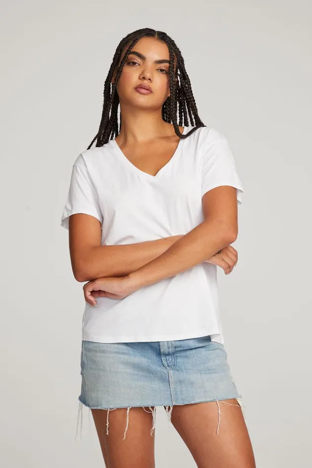 Womens Chaser Brand Tops Everyday Essential White Vneck Tee