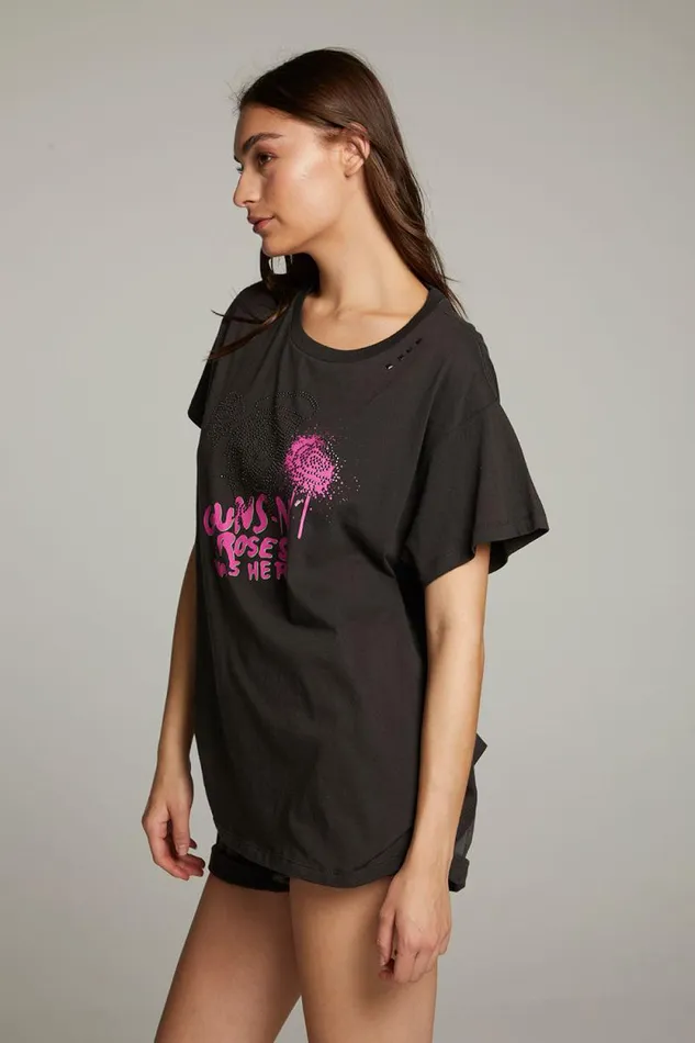 Womens Chaser Brand Tops Gun N039 Roses Studded Skull Tee