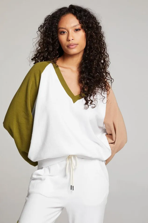 Womens Chaser Brand Tops Hannah Sand Color Block V Neck Pullover