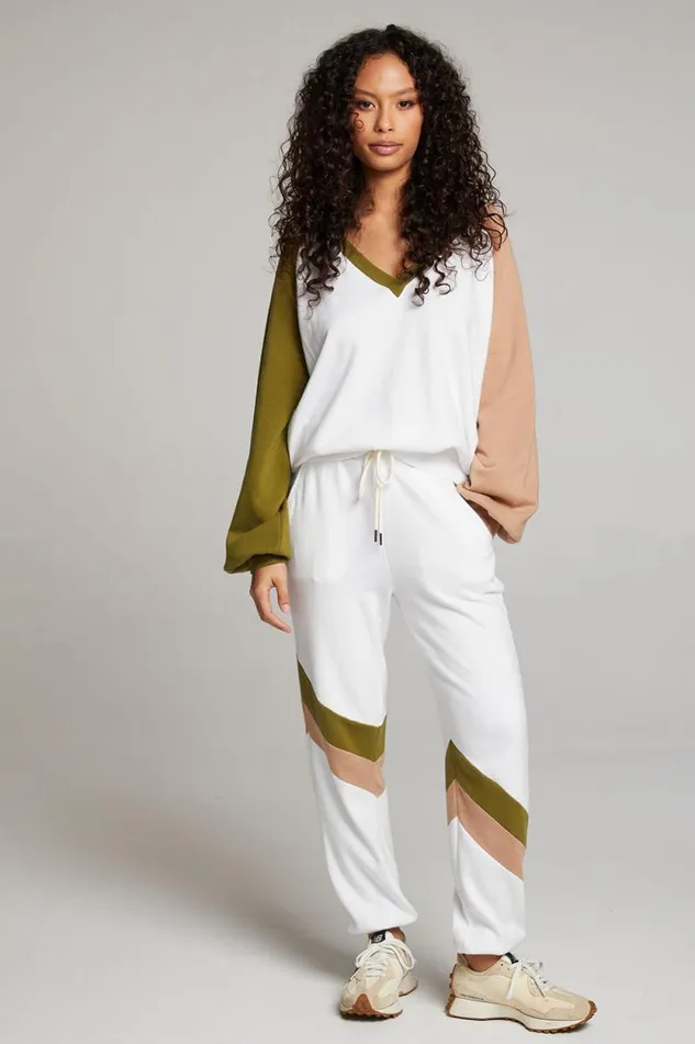 Womens Chaser Brand Tops Hannah Sand Color Block V Neck Pullover
