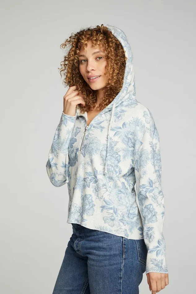 Womens Chaser Brand Tops Long Sleeve Semi Cropped Zip Front Hoodie