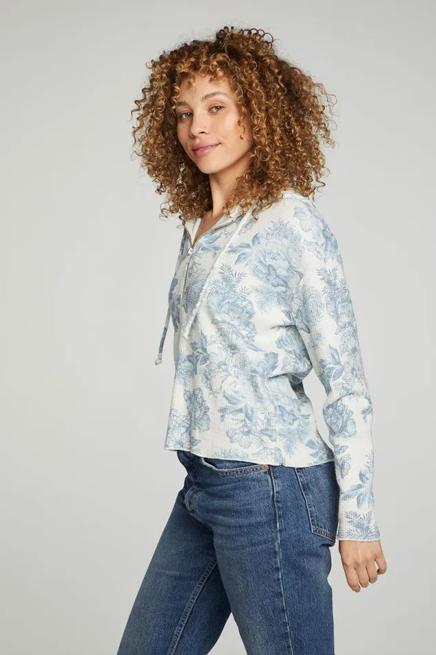 Womens Chaser Brand Tops Long Sleeve Semi Cropped Zip Front Hoodie