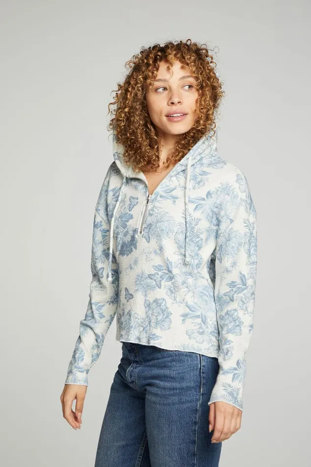 Womens Chaser Brand Tops Long Sleeve Semi Cropped Zip Front Hoodie