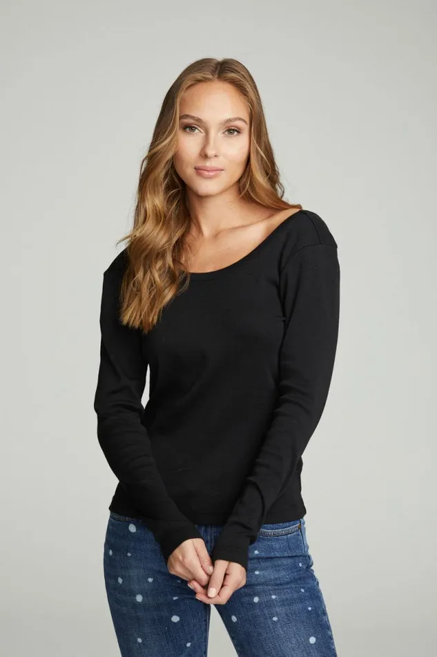 Womens Chaser Brand Tops Long Sleeve Shirred Vback Tee