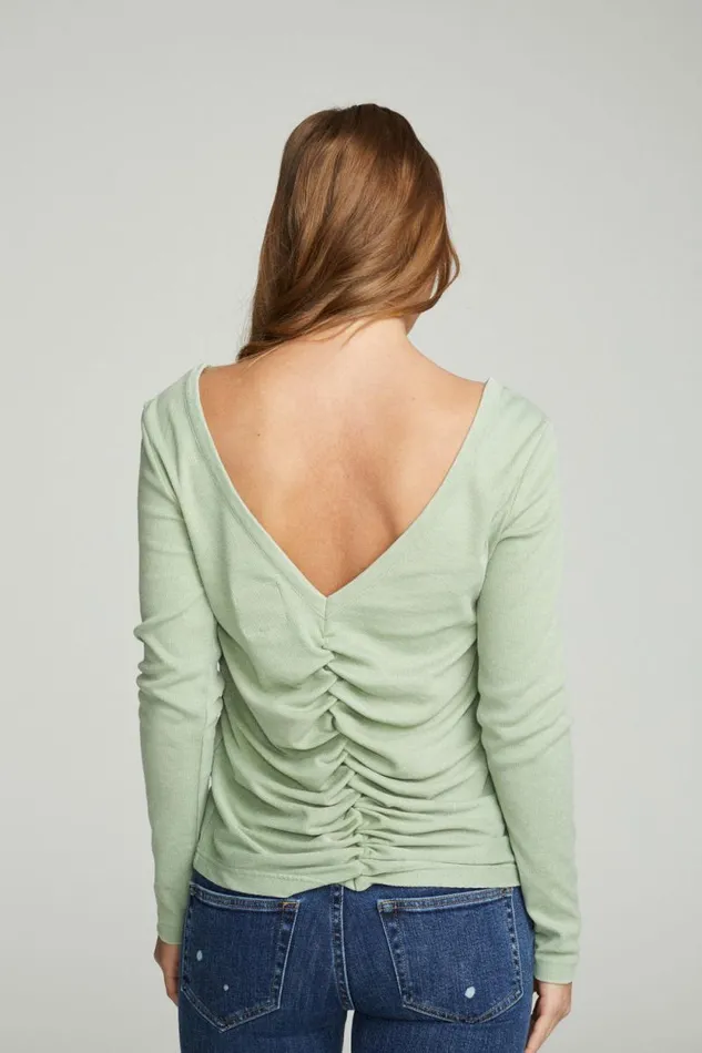 Womens Chaser Brand Tops Long Sleeve Shirred Vback Tee