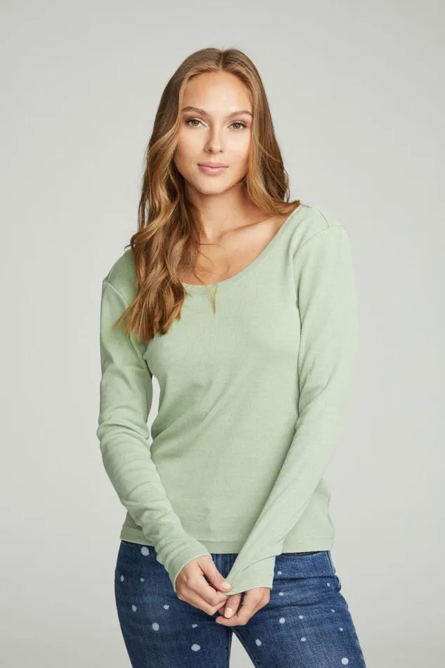 Womens Chaser Brand Tops Long Sleeve Shirred Vback Tee