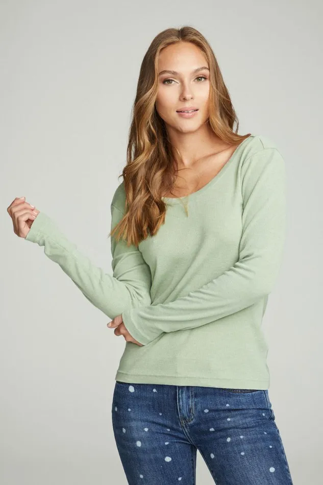 Womens Chaser Brand Tops Long Sleeve Shirred Vback Tee