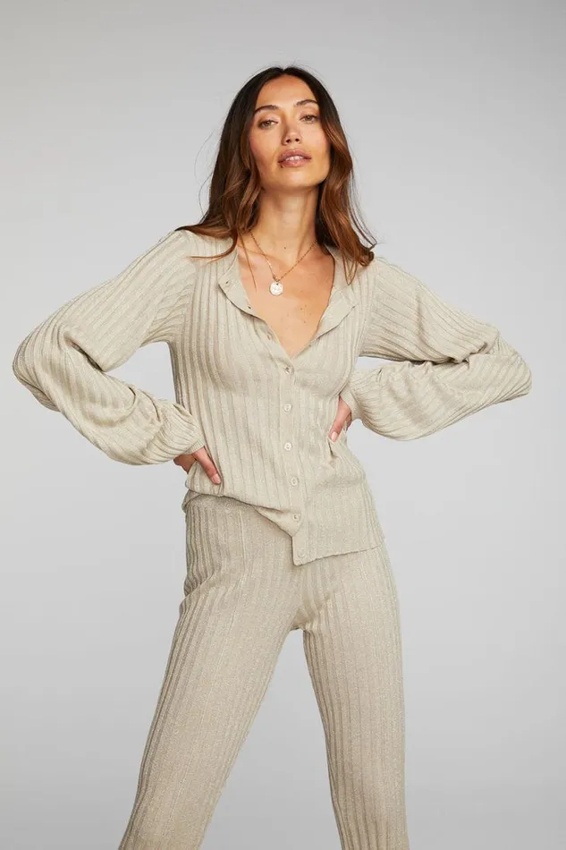 Womens Chaser Brand Tops Lurex Rib Knit Long Sleeve Tunic
