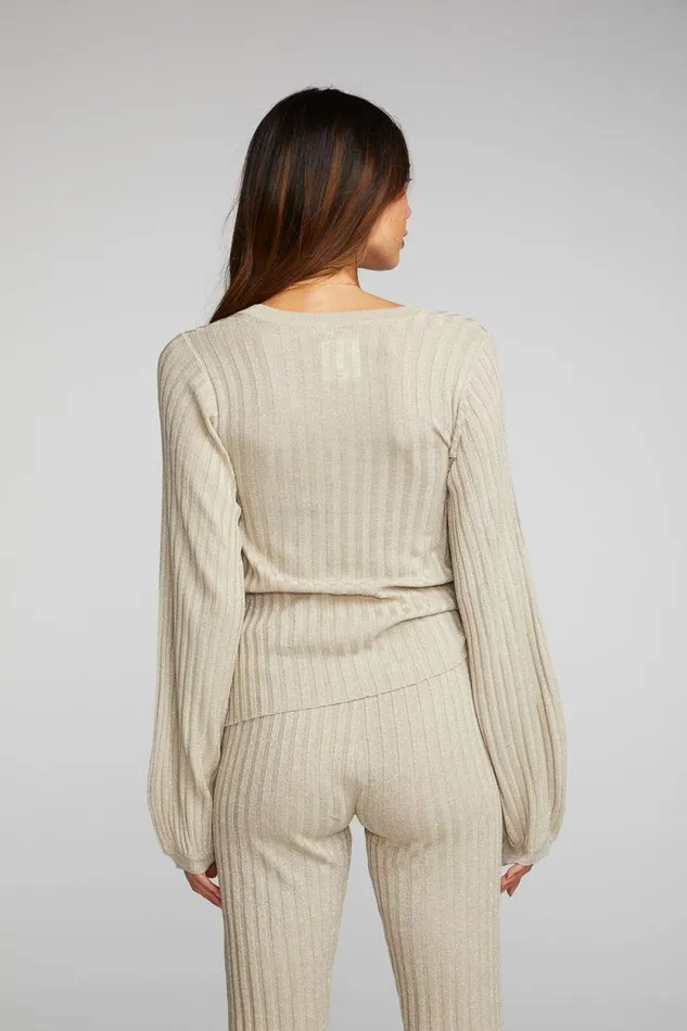 Womens Chaser Brand Tops Lurex Rib Knit Long Sleeve Tunic