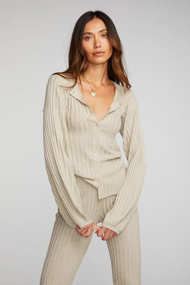 Womens Chaser Brand Tops Lurex Rib Knit Long Sleeve Tunic
