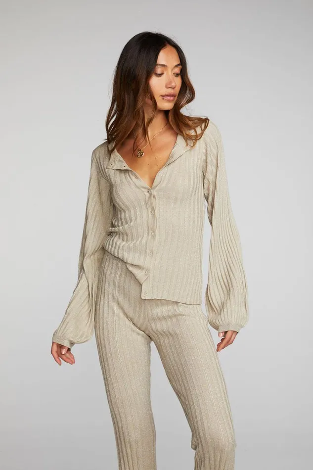 Womens Chaser Brand Tops Lurex Rib Knit Long Sleeve Tunic