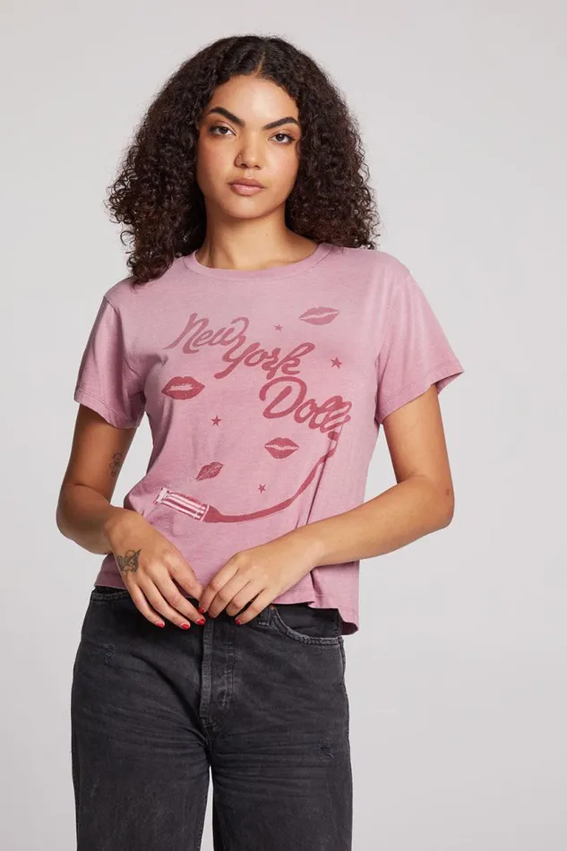 Womens Chaser Brand Tops New York Dolls Script Logo Crewneck Tee