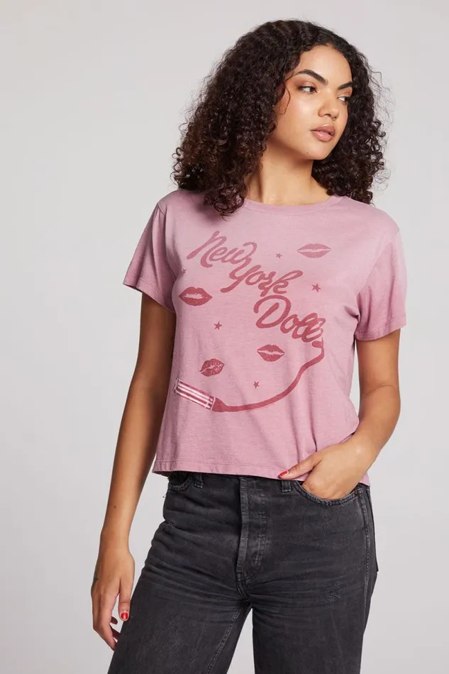 Womens Chaser Brand Tops New York Dolls Script Logo Crewneck Tee