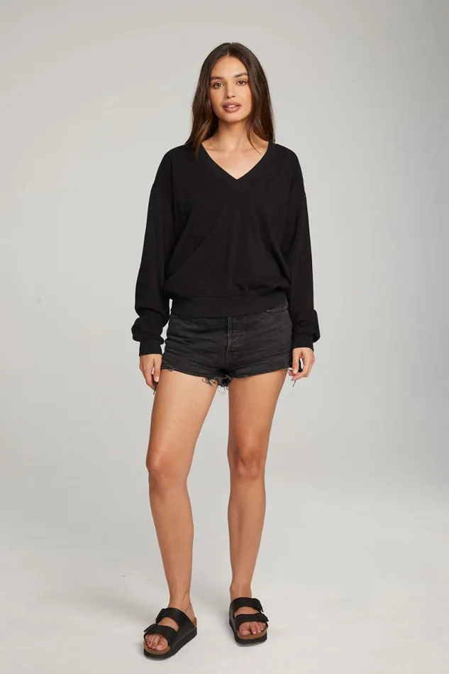 Womens Chaser Brand Tops Poppy Black Pullover