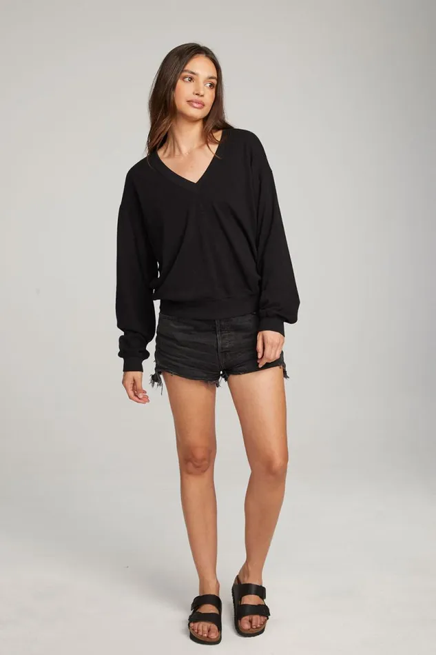 Womens Chaser Brand Tops Poppy Black Pullover