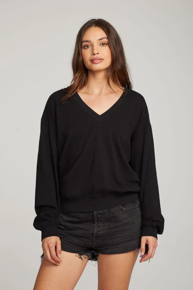 Womens Chaser Brand Tops Poppy Black Pullover