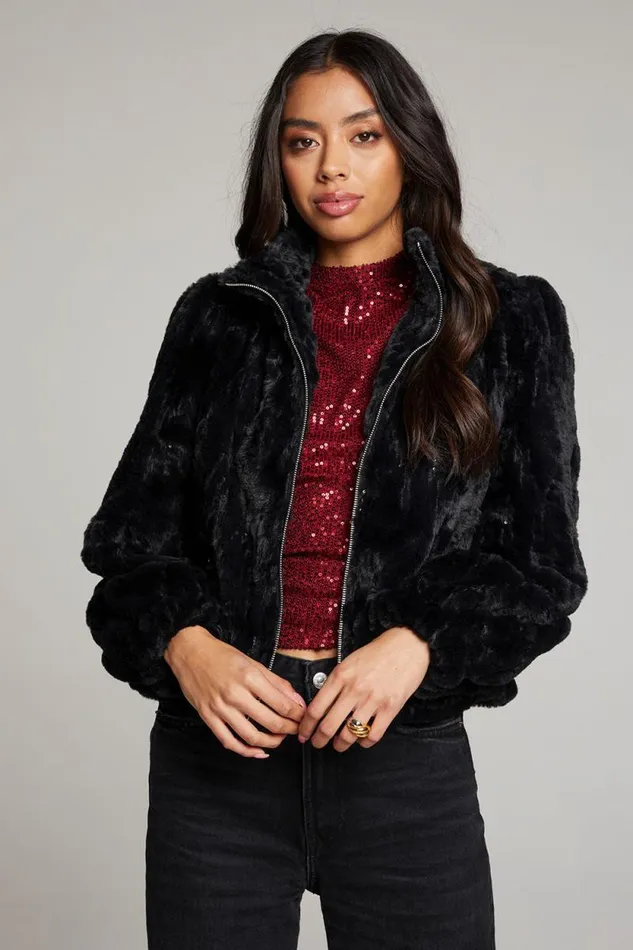 Womens Chaser Brand Tops Puff Sleeve Licorice Jacket