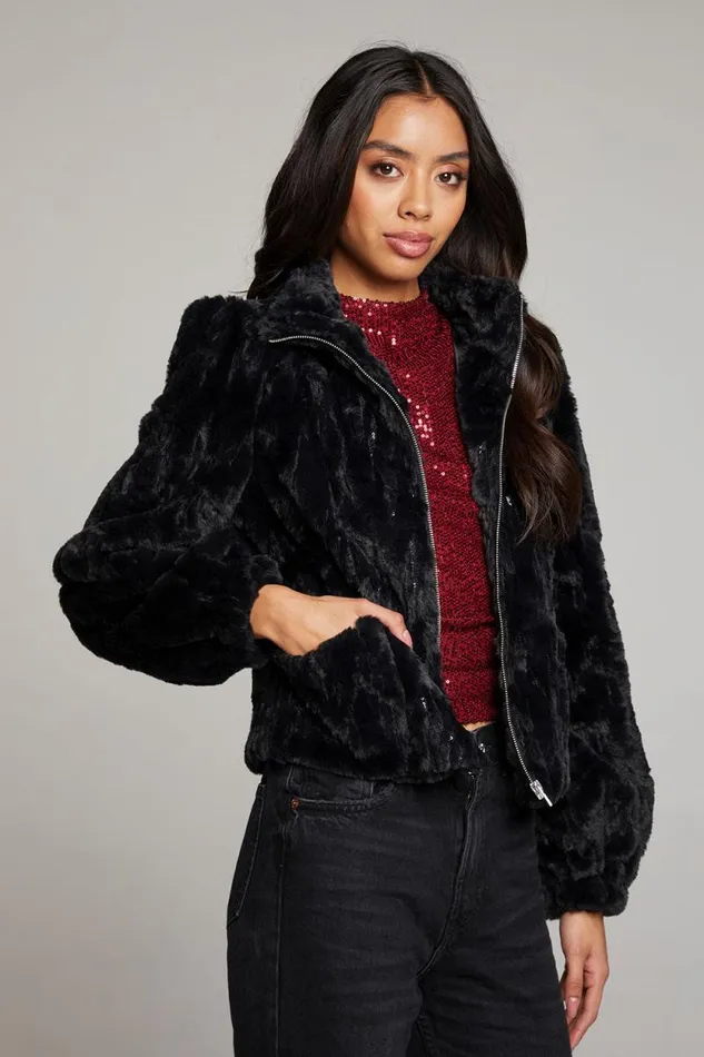 Womens Chaser Brand Tops Puff Sleeve Licorice Jacket