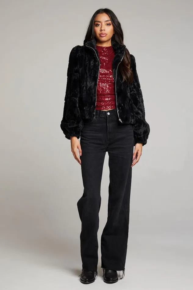 Womens Chaser Brand Tops Puff Sleeve Licorice Jacket