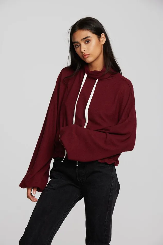 Womens Chaser Brand Tops Recycled Bliss Knit Cropped Pullover With Elastic Waist and Sleeve