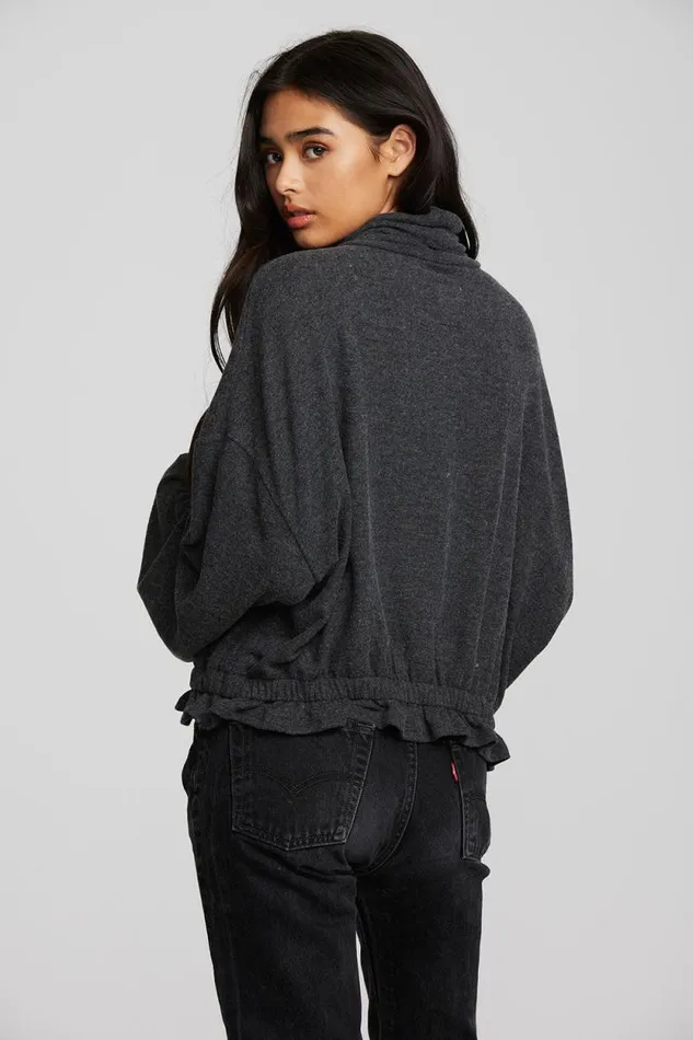 Womens Chaser Brand Tops Recycled Bliss Knit Cropped Pullover With Elastic Waist and Sleeve