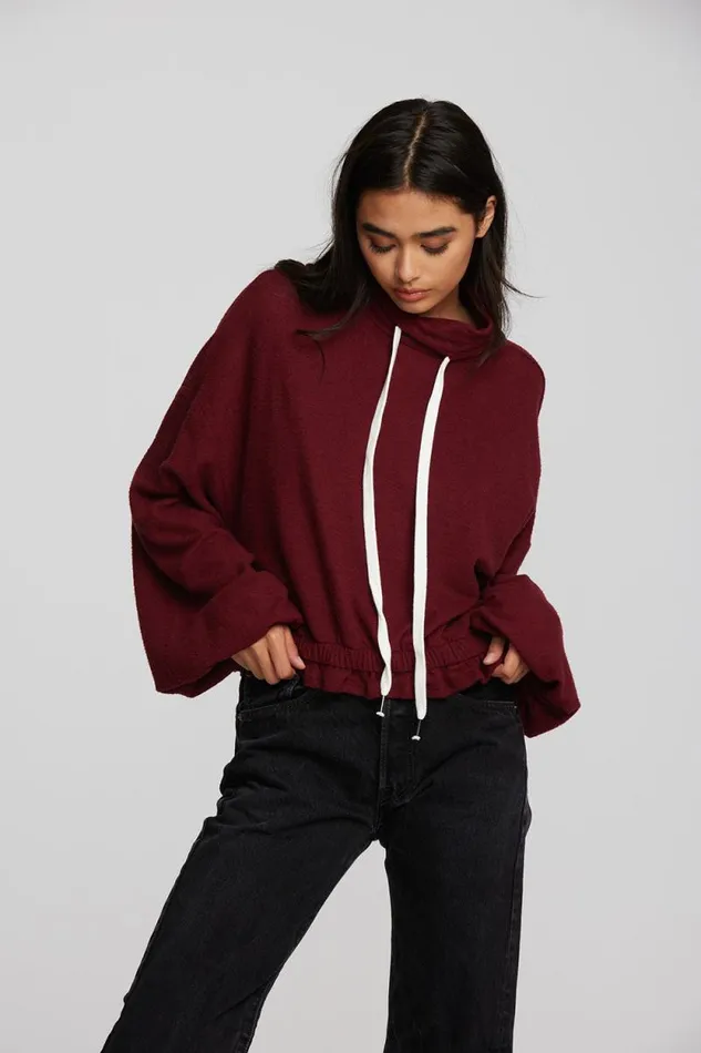 Womens Chaser Brand Tops Recycled Bliss Knit Cropped Pullover With Elastic Waist and Sleeve