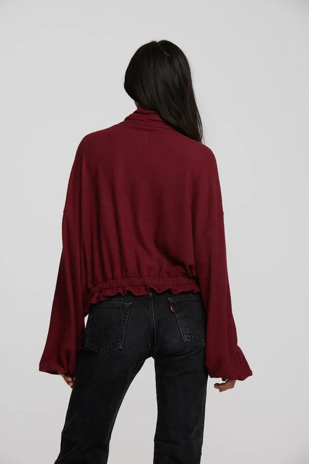Womens Chaser Brand Tops Recycled Bliss Knit Cropped Pullover With Elastic Waist and Sleeve